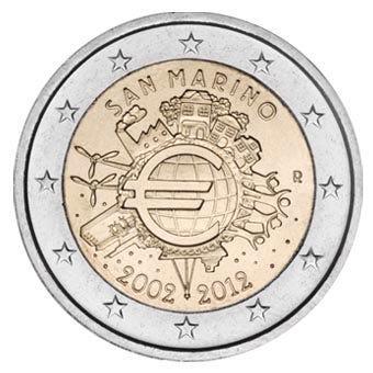 San Marino 2 Euro 10 Jaar Euro 2012, Postzegels en Munten, Munten | Europa | Euromunten, Verzenden