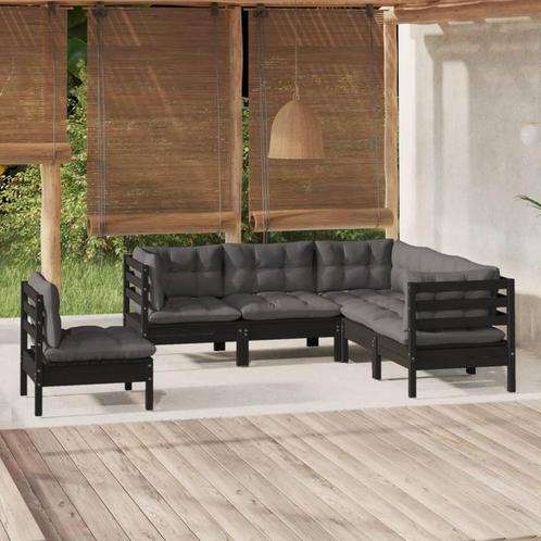 vidaXL 5-delige Loungeset met kussens grenenhout zwart, Tuin en Terras, Tuinsets en Loungesets, Loungeset, Nieuw, 5 zitplaatsen