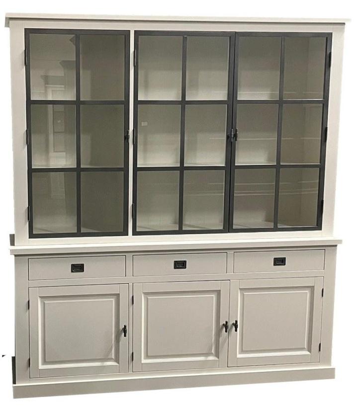 Buffetkast Soest wit met stalen deuren grijsaluminium 200cm, Huis en Inrichting, Kasten | Buffetkasten, Ophalen of Verzenden