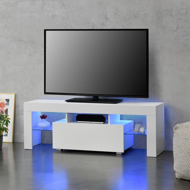 Tv meubel Grimsey met led verlichting 130x35x45 cm wit, Huis en Inrichting, Kasten | Televisiemeubels, Verzenden