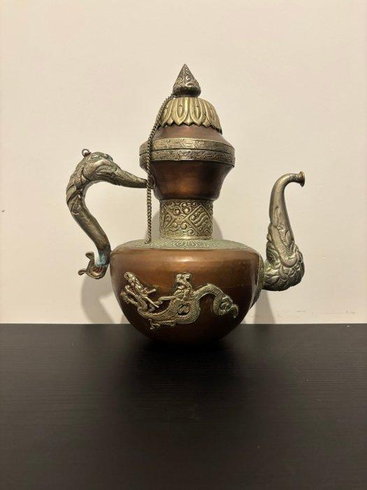 Theepot - Koper, Legering, Zilver - Einde 20e eeuw – Draken, Antiek en Kunst, Antiek | Overige Antiek