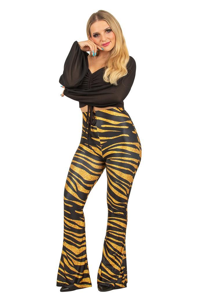 Flared Broek Tijgerprint Goud Dames, Kleding | Dames, Carnavalskleding en Feestkleding, Nieuw, Ophalen of Verzenden