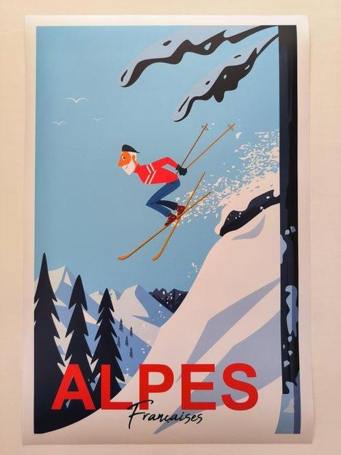 Raphael - Travel poster The Alps France - 2020s, Antiek en Kunst, Kunst | Tekeningen en Foto's