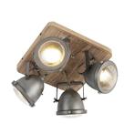 Industriële spot staal met hout kantelbaar 4-lichts - Emado, Huis en Inrichting, Lampen | Spots, Nieuw, Overige materialen, Industrieel