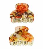 Haarspeld Klem Klein Bloemen Print 4cm Creme Bruin, Verzenden, Nieuw