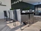 Set van 8 leren kuip eetkamerstoelen - met wieltjes - zwart, Huis en Inrichting, Stoelen, Overige kleuren, Nieuw, Leer, Ophalen of Verzenden
