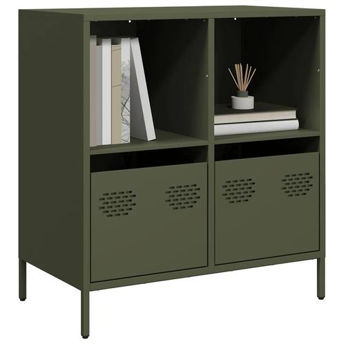 vidaXL Dressoir 68x39x73,5 cm koudgewalst staal olijfgroen, Huis en Inrichting, Kasten | Dressoirs, Nieuw, Metaal, Verzenden