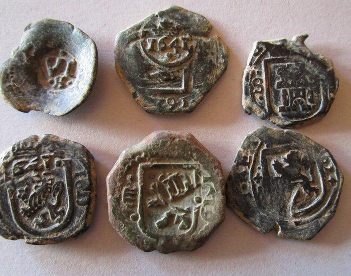 Spanje. Dinastia de los Austrias. Lote de 6 monedas de, Postzegels en Munten, Munten | Europa | Niet-Euromunten