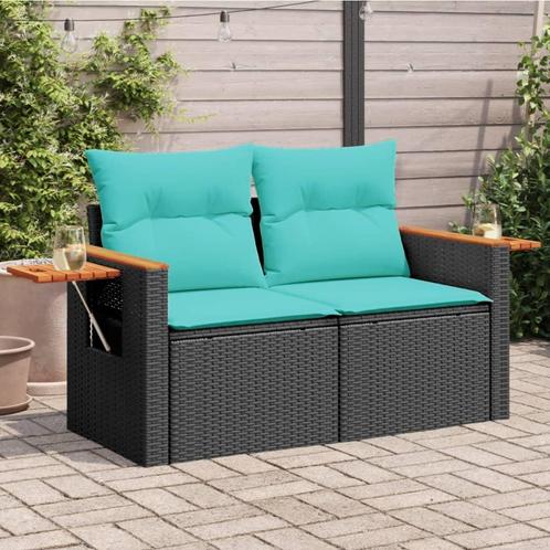 vidaXL Tuinbank 2-zits met kussens poly rattan zwart, Tuin en Terras, Tuinsets en Loungesets, Nieuw, Rotan, Verzenden