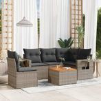 vidaXL 6-delige Loungeset met kussens poly rattan grijs, Verzenden, Nieuw, Rotan, Loungeset