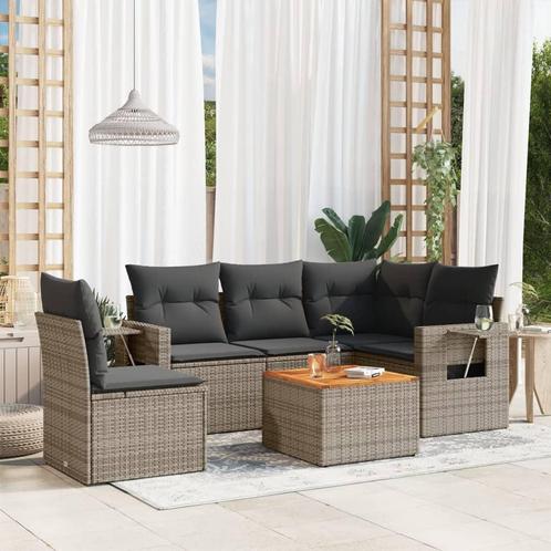 vidaXL 6-delige Loungeset met kussens poly rattan grijs, Tuin en Terras, Tuinsets en Loungesets, Loungeset, Nieuw, Rotan, Verzenden