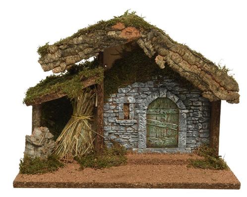 Kerststal mdf met schors en mos – 32x17x27 cm fsc mix 70 70%, Hobby en Vrije tijd, Knutselen, Nieuw, Ophalen of Verzenden