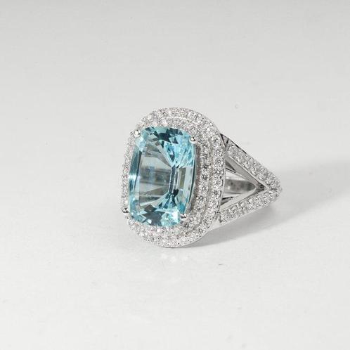 Verlovingsring - 18 karaat Witgoud - 5.24ct. tw. Aquamarijn, Sieraden, Tassen en Uiterlijk, Antieke sieraden