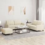 vidaXL 3-delige Loungeset met kussens kunstleer crème, Verzenden, 150 tot 200 cm, Nieuw, Leer