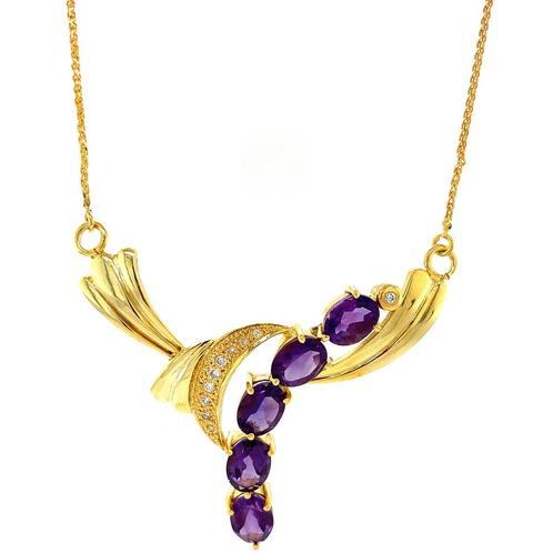 Collier met diamant en amethist hanger 12 krt, Sieraden, Tassen en Uiterlijk, Kettingen, Nieuw, Ophalen of Verzenden