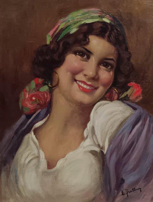 Enrico Frattini (1890-1968) - Senza titolo - Giovane, Antiek en Kunst, Kunst | Schilderijen | Klassiek