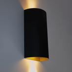 Moderne wandlamp Zwart / Goud Rond GU10 Up en Down light, Ophalen of Verzenden, Nieuw, Metaal