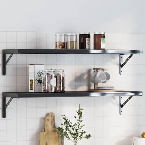 vidaXL Plankdragers 4 st 30x2,5x15,5 cm roestvrijstaal zwart, Huis en Inrichting, Woonaccessoires | Wandplanken en Boekenplanken