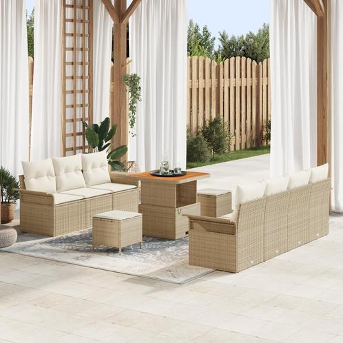 vidaXL 10-delige tuinset met kussens in beige poly rattan en, Tuin en Terras, Tuinsets en Loungesets, Tuinset, Nieuw, Verzenden