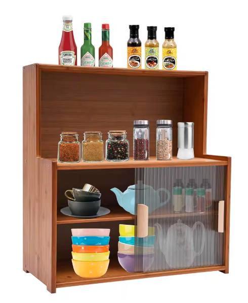 Bamboe Vitrinekast met Glasdeur – Donkerbruin 55x28x61 cm, Huis en Inrichting, Stoelen, Nieuw, Verzenden