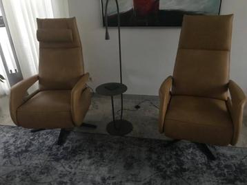 leren relaxfauteuils met desgin armleuning - cognac kleur l beschikbaar voor biedingen