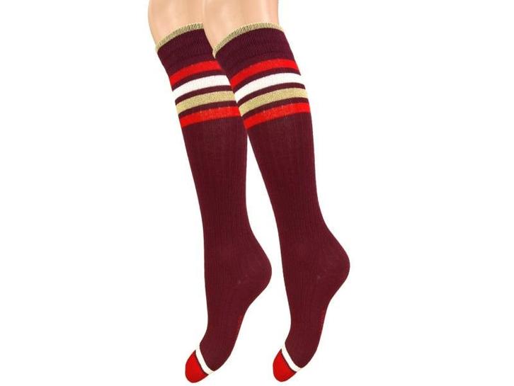 Meisjes Kniekous - Gestreept - Glitter - Goud - Rood, Kinderen en Baby's, Kinderkleding | Schoenen en Sokken, Verzenden