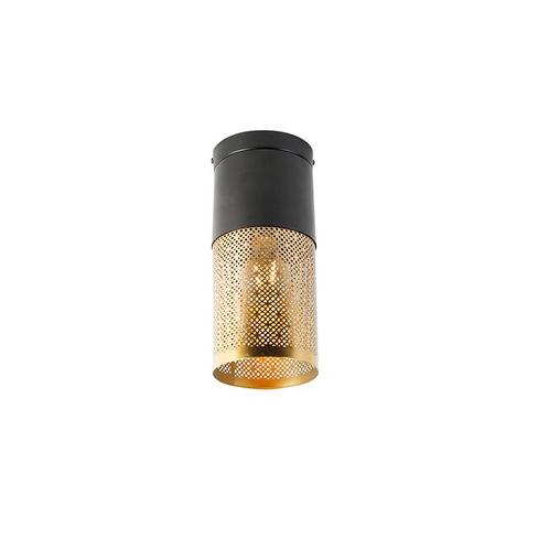 Industriële plafondlamp zwart met goud - Raspi, Huis en Inrichting, Lampen | Plafondlampen, Nieuw, Overige materialen