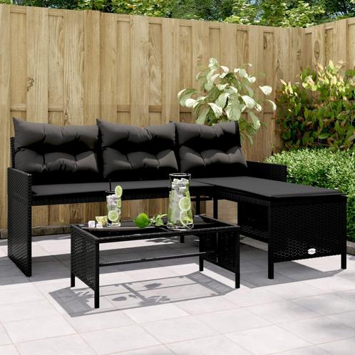 vidaXL Tuinbank met tafel en kussens L-vormig poly rattan, Tuin en Terras, Tuinsets en Loungesets, Nieuw, Rotan, Verzenden