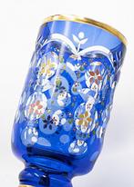 Antique Bohemian Hand-painted Cobalt Glass Vase 1900 - Vaas
