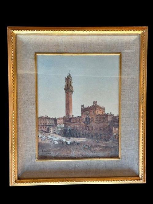 Raffaele Mainella (1856–1941) - Piazza del Campo Siena, Antiek en Kunst, Kunst | Schilderijen | Klassiek