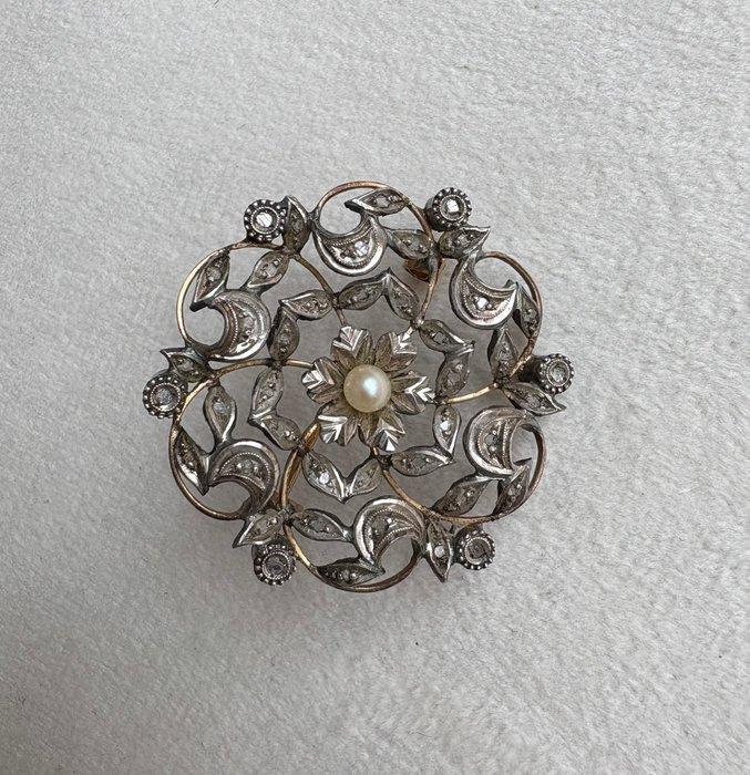 Broche - 18 karaat Zilver, Geel goud Diamant (Natuurlijk) -, Sieraden, Tassen en Uiterlijk, Antieke sieraden