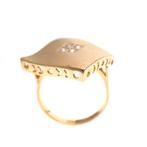 18 Krt. Gouden fantasie ring; Matte vierkant | Diamant 0,..., Sieraden, Tassen en Uiterlijk, Ringen, 18 tot 19, Gebruikt, Overige kleuren