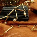 Gouden staafjes collier met parels (Ketting), Gebruikt, Overige kleuren, Ophalen of Verzenden, Met edelsteen