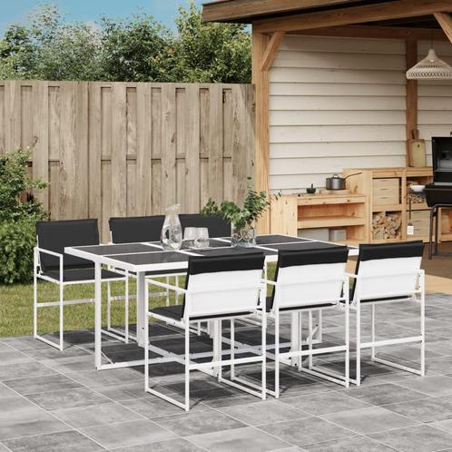 vidaXL 7-delige Tuinset met kussens textileen wit, Tuin en Terras, Tuinsets en Loungesets, Tuinset, Nieuw, 6 zitplaatsen, Rvs
