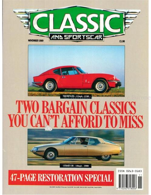 1989 CLASSIC AND SPORTSCAR MAGAZINE (11) NOVEMBER ENGELS, Boeken, Auto's | Folders en Tijdschriften
