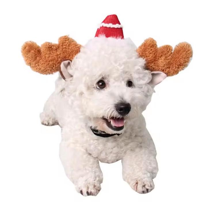 Kersthaarband voor hond of kat bruin gewei pluche met ker..., Dieren en Toebehoren, Hondenkleding, Nieuw, Ophalen of Verzenden