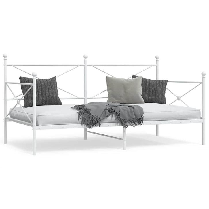 vidaXL Slaapbank zonder matras 100x190 cm staal wit, Huis en Inrichting, Slaapkamer | Bedden, 100 cm, 190 cm of minder, Wit, Eenpersoons