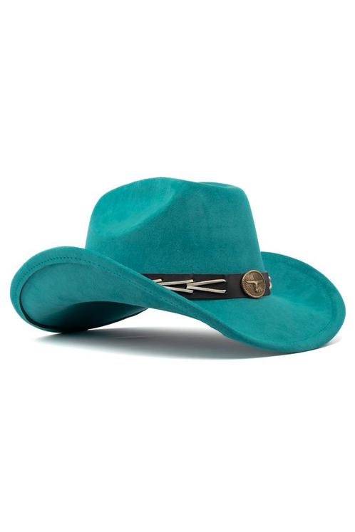 Cowboyhoed Turquoise Gevlochten Band Turquoise Cowboy Wester, Kleding | Heren, Carnavalskleding en Feestkleding, Nieuw, Overige maten