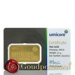 20 Gram Umicore Goudbaar Met Certificaat 999,9 Puur Goud, Ophalen of Verzenden, Goud