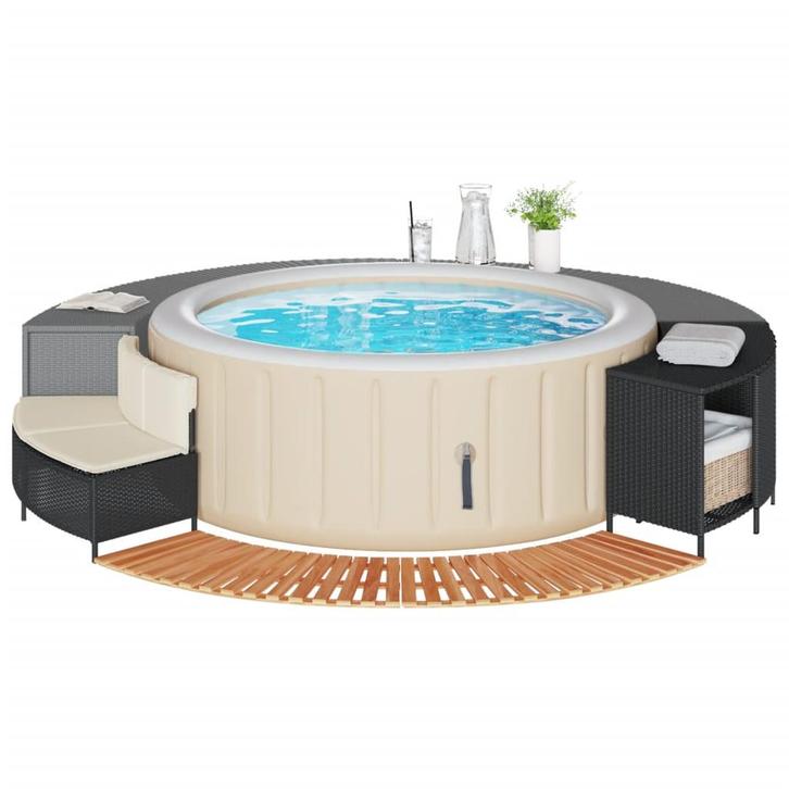 vidaXL Hottub-ombouw poly rattan en massief acaciahout zwart, Tuin en Terras, Zwembad-toebehoren, Nieuw, Verzenden