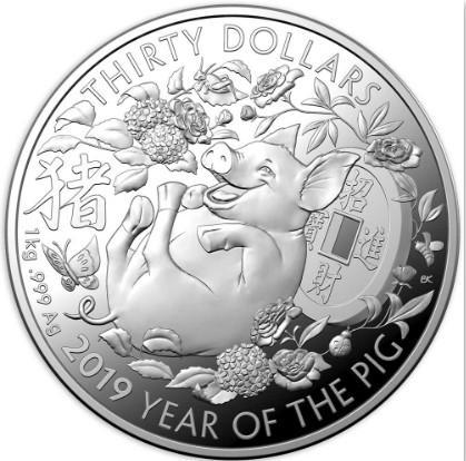 RAM Lunar - Year of the Pig - 1 kg 2019 Proof, Postzegels en Munten, Munten | Oceanië, Losse munt, Zilver, Verzenden