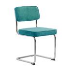 *WOONWINKEL* Ribstof Eetkamerstoel Turquoise Met Chroom, Verzenden, Nieuw, Blauw, Stof