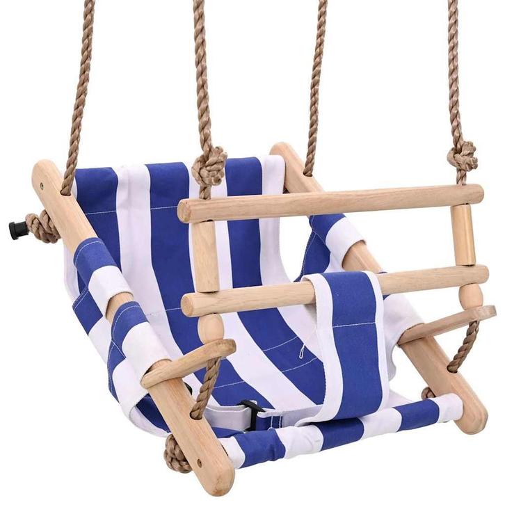 vidaXL Babyschommel met veiligheidsgordel katoen hout blauw, Kinderen en Baby's, Speelgoed | Buiten | Speeltoestellen, Nieuw, Verzenden