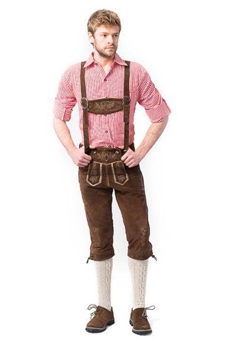 Lederhose Leer Lang Donkerbruin en Bretels, Kinderen en Baby's, Carnavalskleding en Verkleedspullen, Nieuw, Verzenden