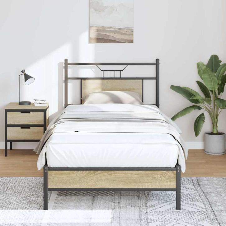 vidaXL Bedframe zonder matras hout sonoma eikenkleurig, Huis en Inrichting, Slaapkamer | Bedden, 80 cm, 200 cm, Bruin, Eenpersoons