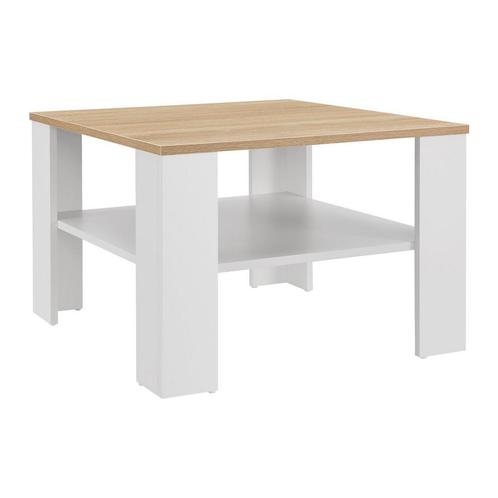 Houten Salontafel - 60 x 60 cm - Wit / Houtkleur - 2 Niveaus, Huis en Inrichting, Tafels | Salontafels, Nieuw, Verzenden