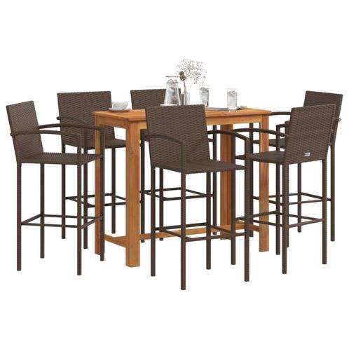 vidaXL 7-delige Tuinbarset massief acaciahout en poly rattan, Tuin en Terras, Tuinsets en Loungesets, Nieuw, 6 zitplaatsen, Rotan