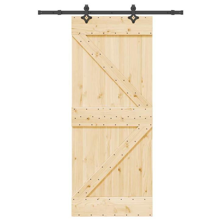vidaXL Schuifdeur met beslag 85x210 cm massief grenenhout, Doe-het-zelf en Verbouw, Deuren en Horren, Nieuw, Verzenden