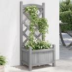 vidaXL Plantenbak met latwerk massief vurenhout grijs, Tuin en Terras, Bloembakken en Plantenbakken, Verzenden, Nieuw, Hout