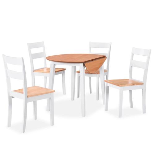 vidaXL Eetkamerset MDF en rubberwood wit 5-delig, Huis en Inrichting, Complete eetkamers, Nieuw, Verzenden